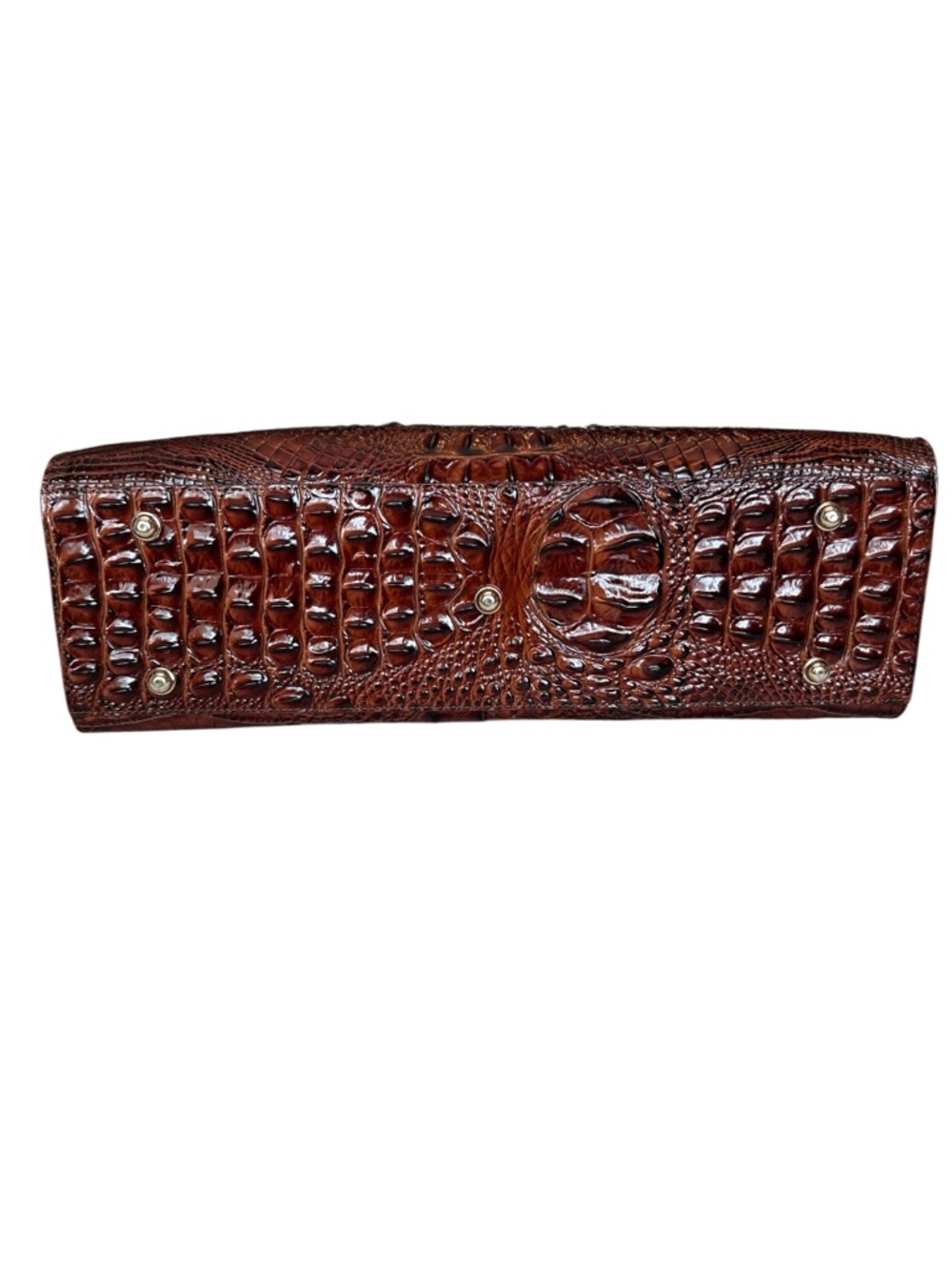Alligator-Embossed Brown Leather Tote Bag with Detachable Strap - Picture 9 of 9